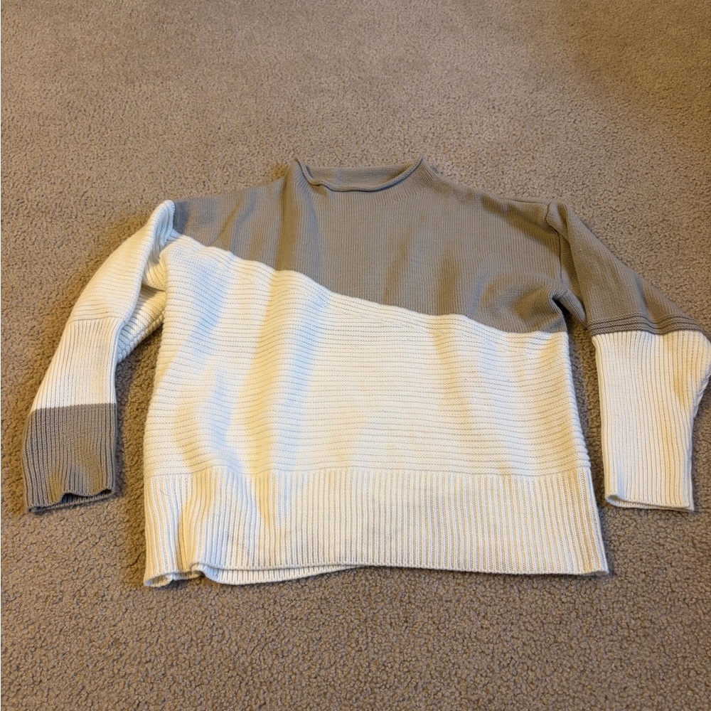 Amazon Women's Two-Tone Crewneck Sweater in Taupe and Cream